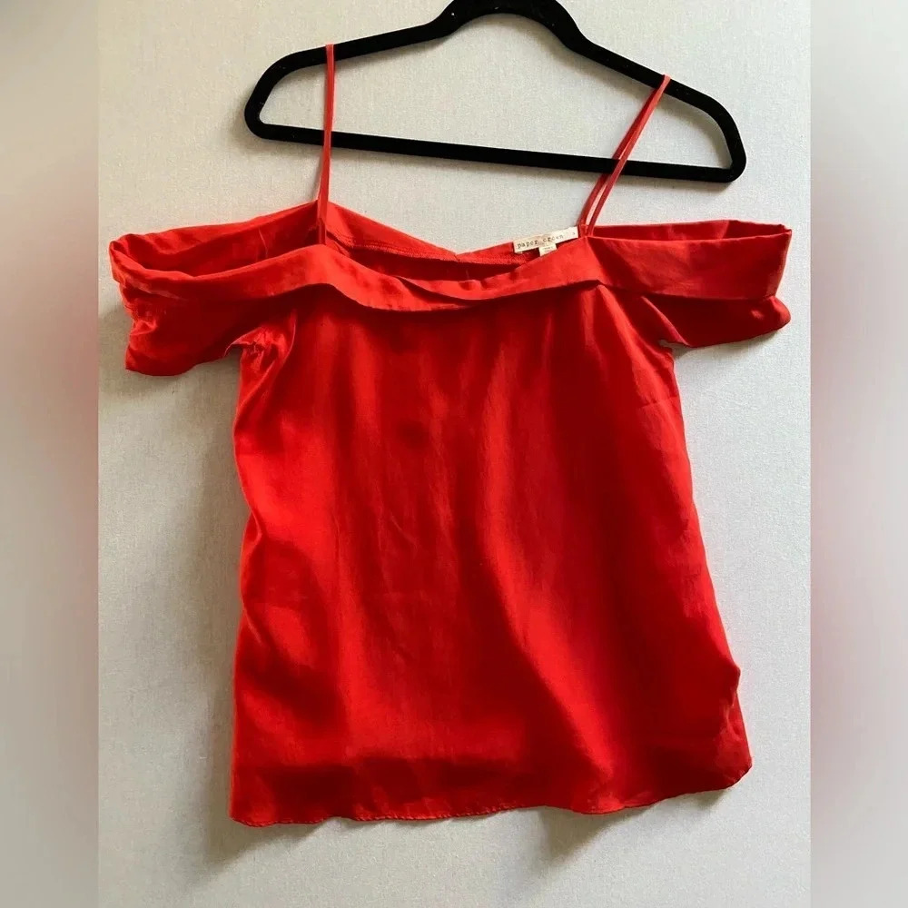 NWT Paper Crown Anthropologie Cerise Open-Shoulder red Blouse Sz  S